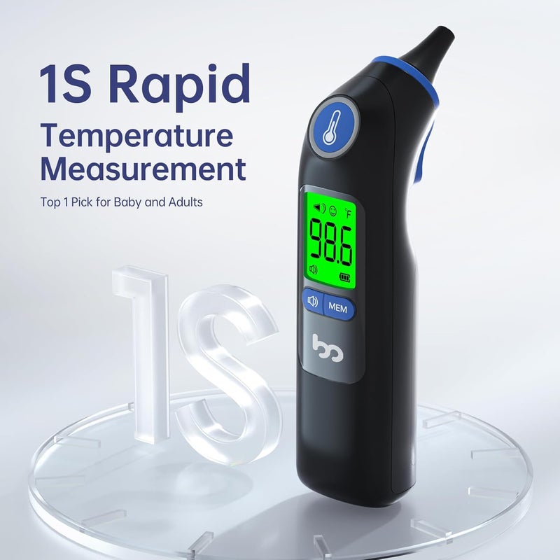 Femometer Ear Thermometer, Highly Accurate Ear Thermometer for Kids, Adults and Babies, 30 Memory Recall, 1s Result and 3-Color Fever Alert, with 24 Disposable Probe Covers, Blue - Image 5